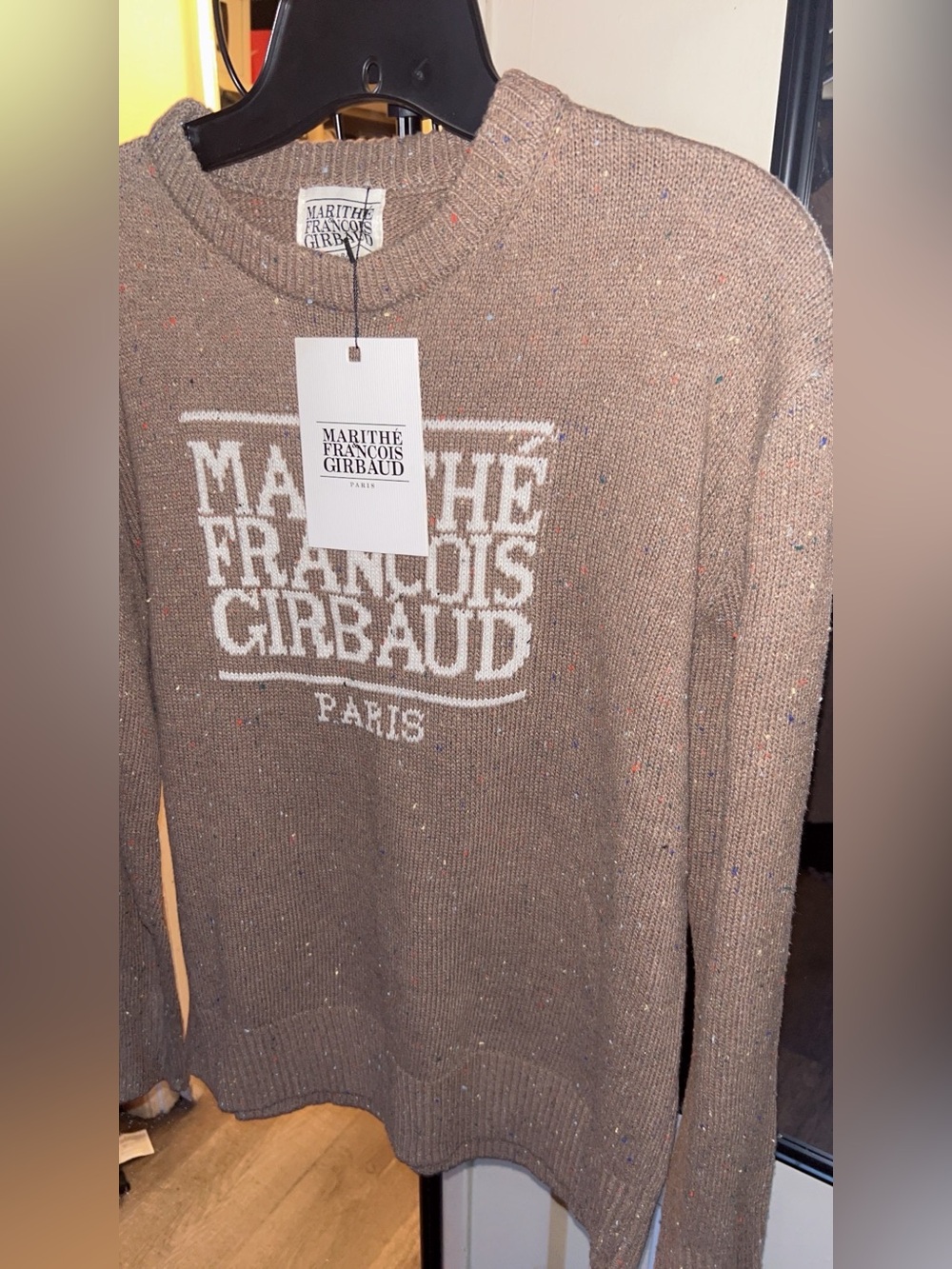 Marithe Francois Girbaud Taupe Crewneck Sweater with White Logo